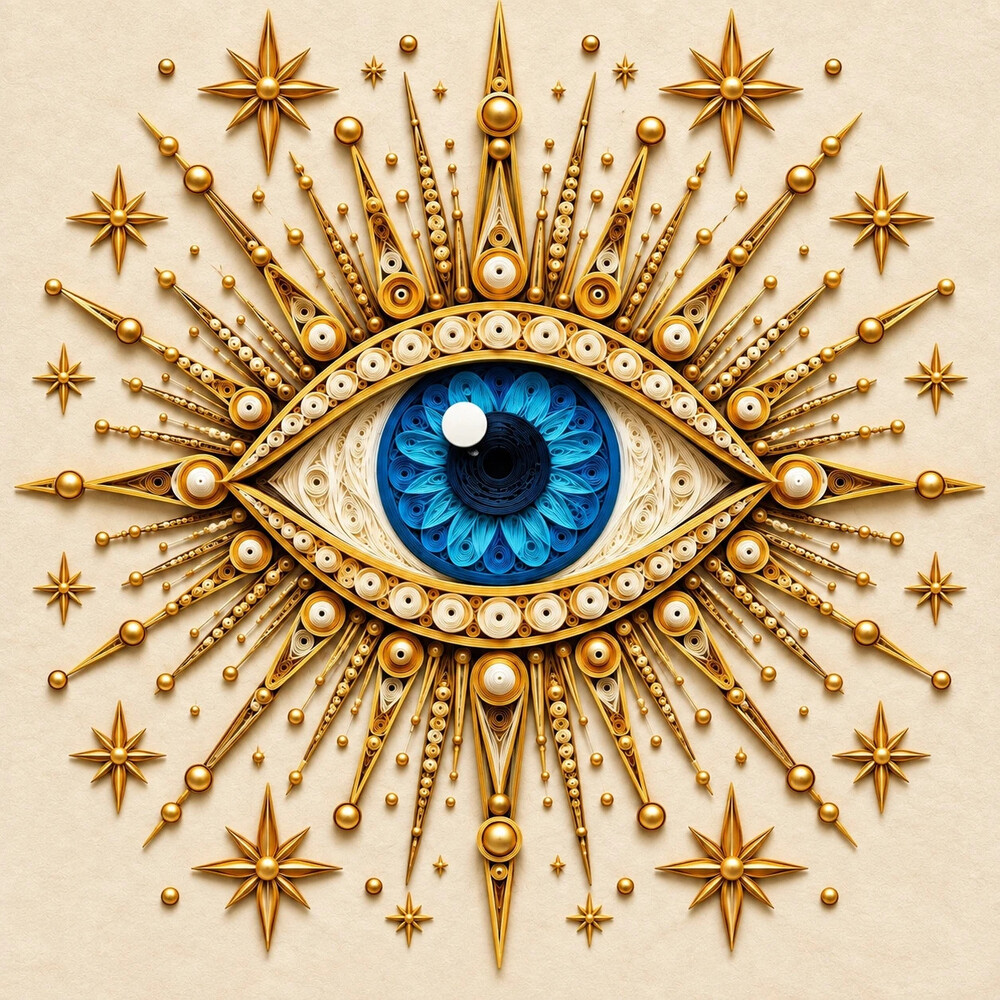 8x8 Framed Golden Evil Eye Quilling Art Print